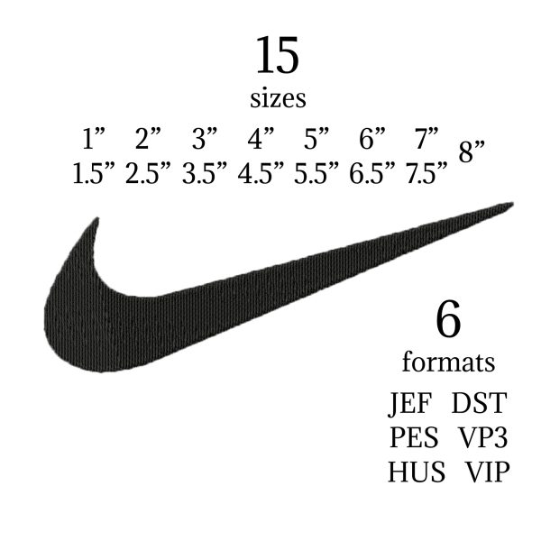 Nike Embroidery Design, classic swoosh logo pes dst file, 15 size