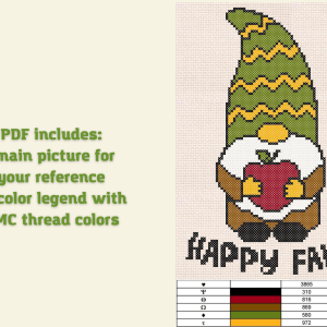 Happy fall, Gnome cross stitch pattern, Cross stitch tutorial /3/