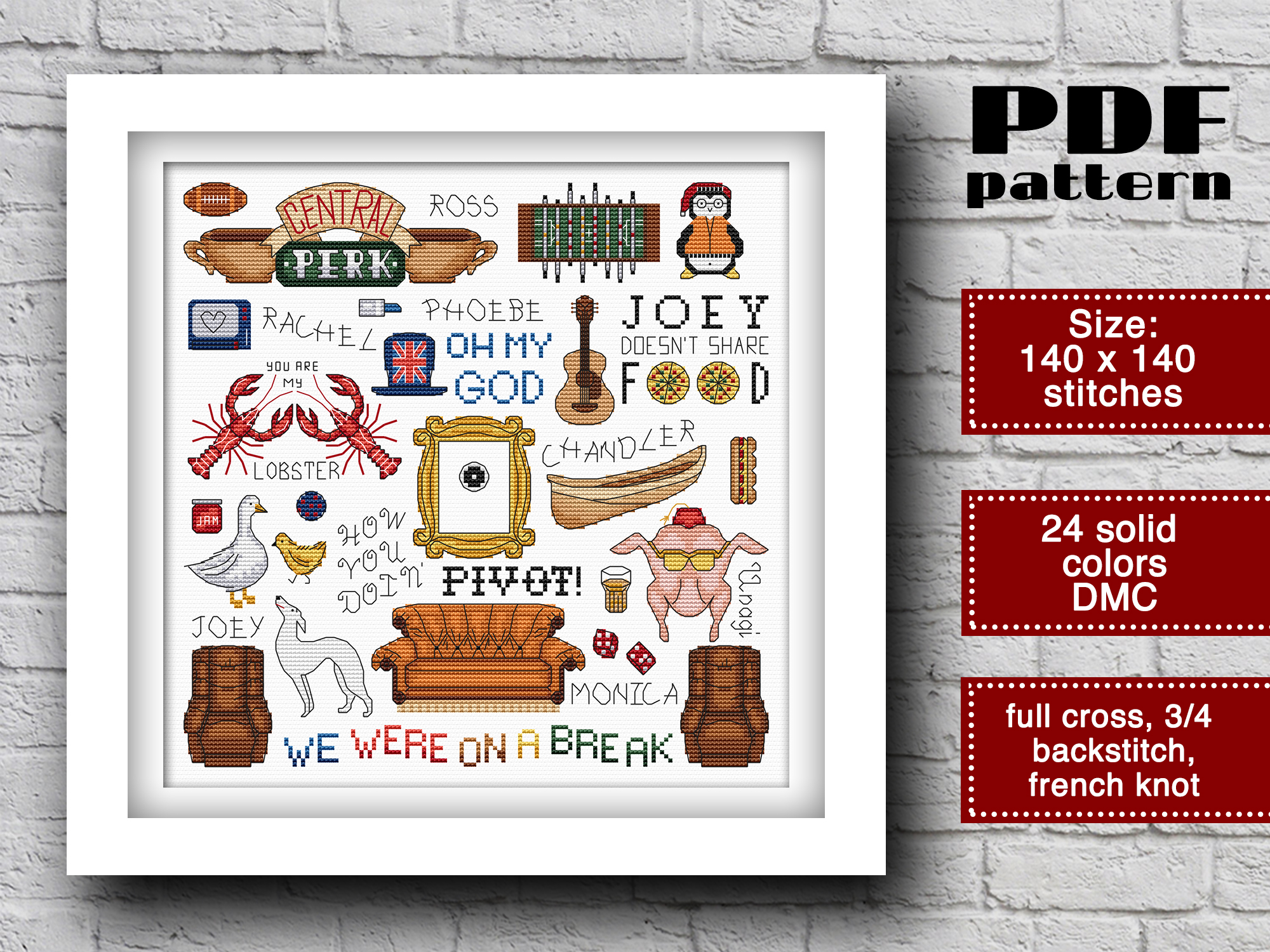 Friends cross stitch pattern pdf, Tv show cross stitch 2 Friends cross stitch pattern pdf, Tv show cross stitch - Image 2