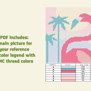 Flamingo cross stitch, Animal cross stitch pattern, PDF Pattern /17/