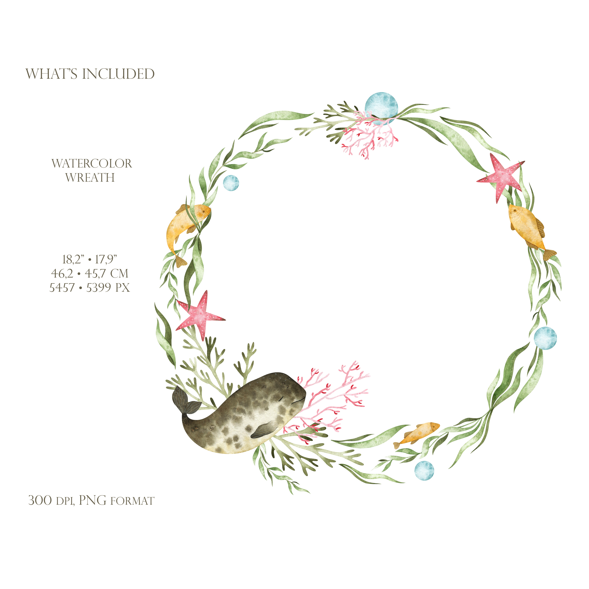 Watercolor nautical wreath. Underwater frame clipart 2 Watercolor nautical wreath. Underwater frame clipart - Image 2
