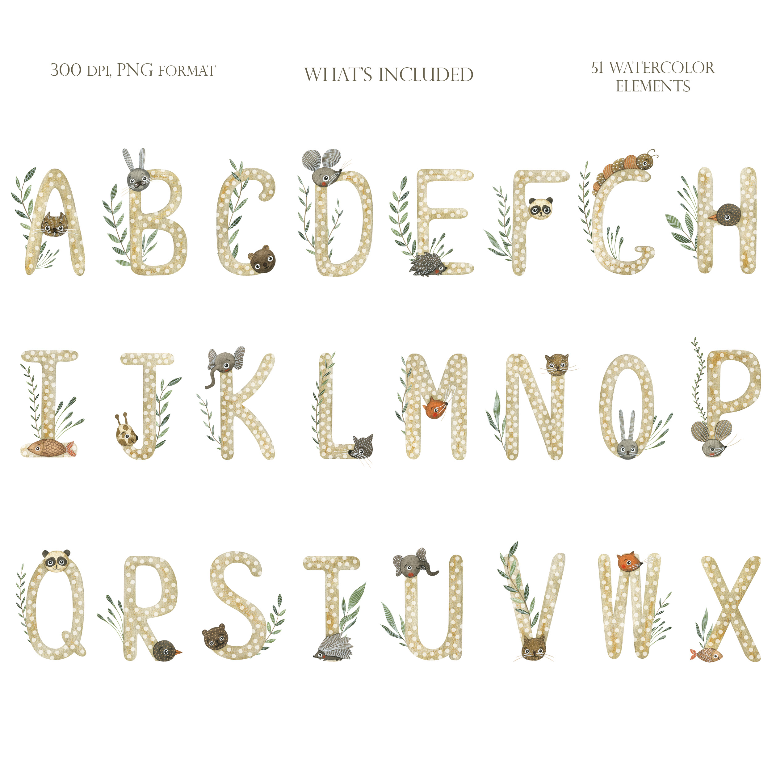 Watercolor alphabet clipart. Cute letters, numbers, greenery 2 Watercolor alphabet clipart. Cute letters, numbers, greenery - Image 2