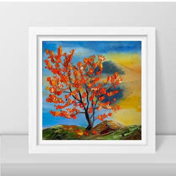 Autumn tree painting 6*6 inch mountain landscape