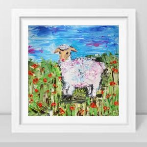 Sheep painting 6*6 inch cute original oil art