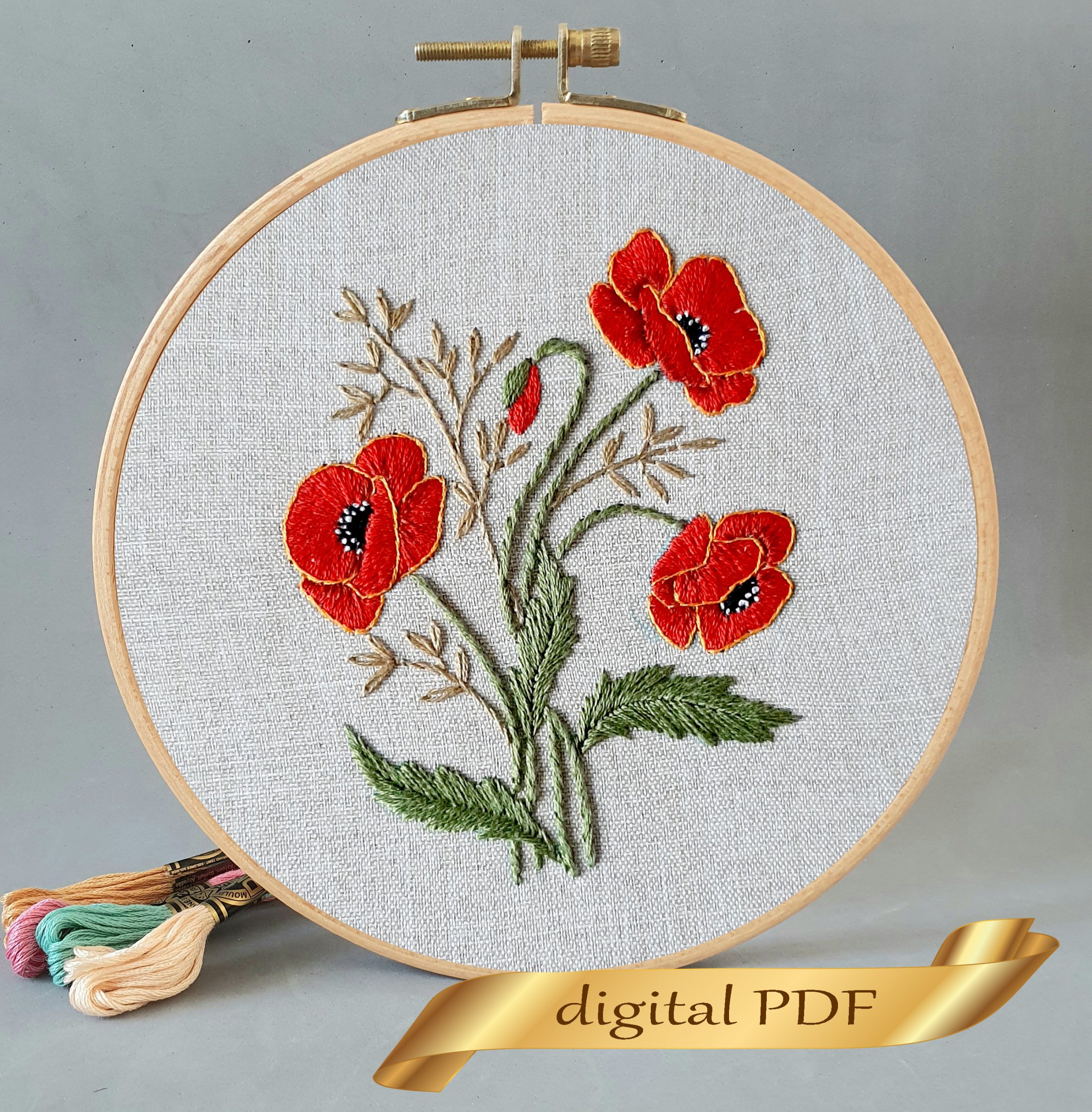 Red Rose - PDF Embroidery pattern — Purple Rose Embroidery