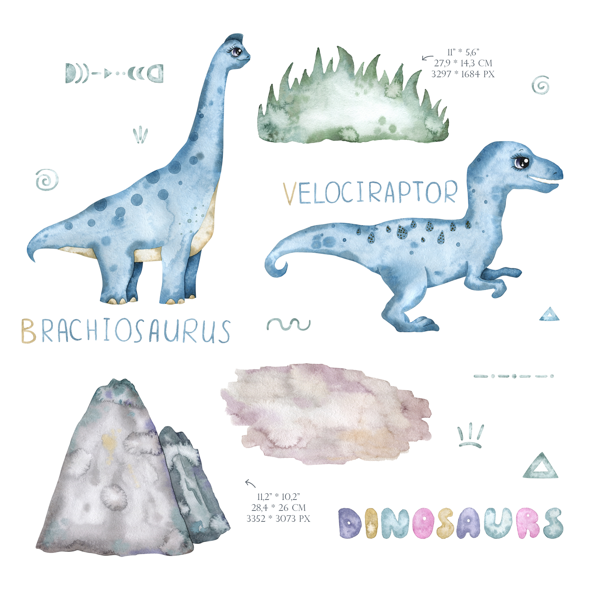 Watercolor dinosaur clipart. Cute digital dino, greenery 3 Watercolor dinosaur clipart. Cute digital dino, greenery - Image 3