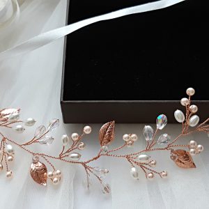 Rose gold bridal hair vine Wedding hair piece Bridal headpiece
