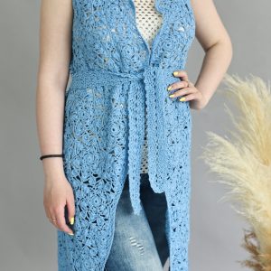 Crocheted Elongated Vest with Belt