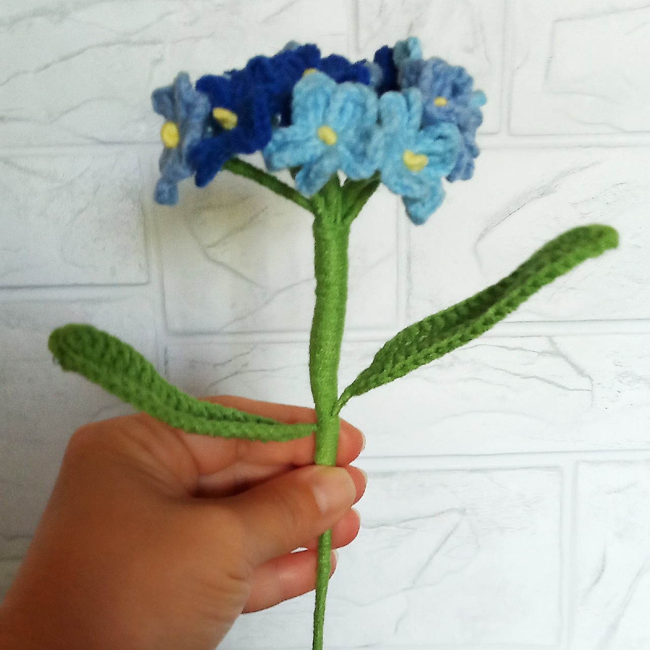 Artificial Crochet Flower Bouquets Forget Me Not Hand Knitted