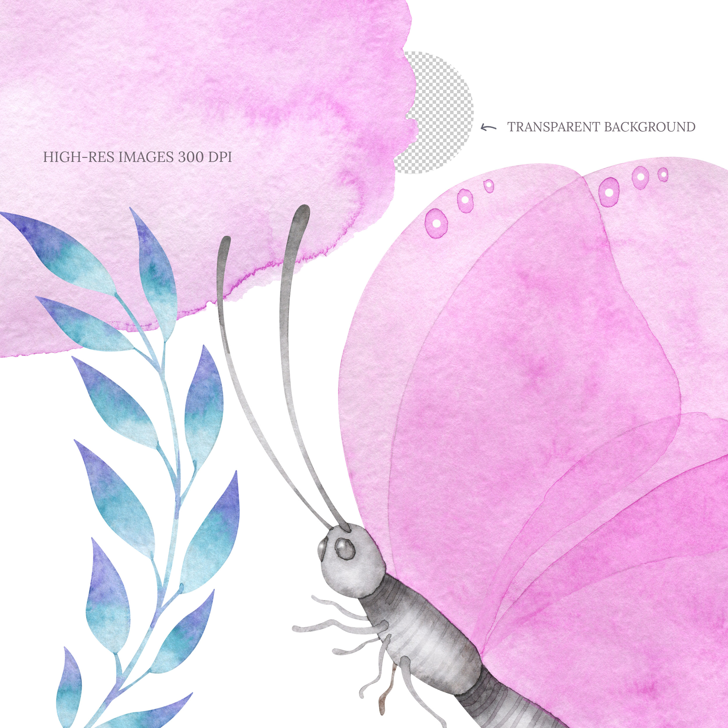 Pink butterfly clipart. Cute watercolor butterflies, greenery 4 Pink butterfly clipart. Cute watercolor butterflies, greenery - Image 4