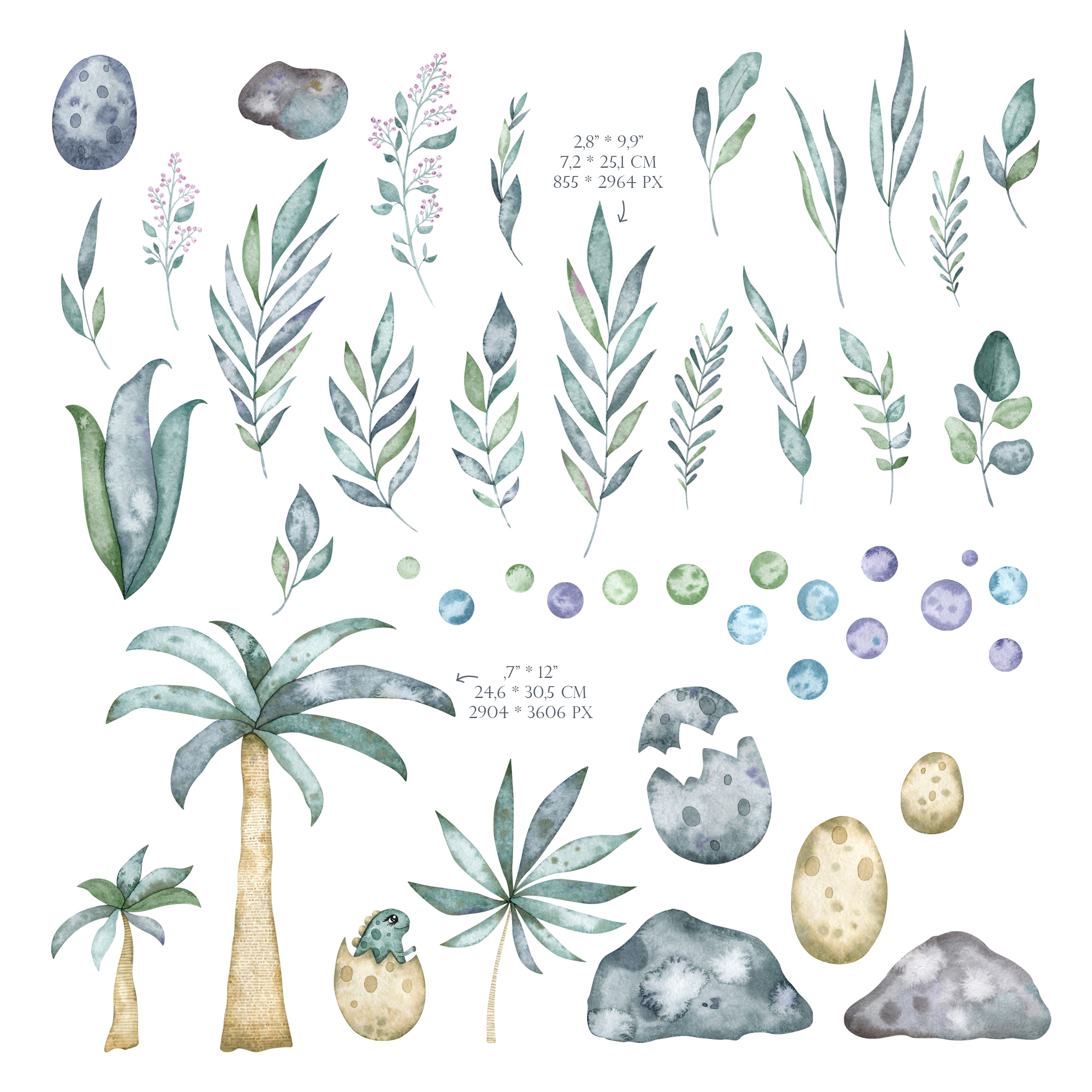 Watercolor dinosaur clipart. Cute digital dino, greenery 4 Watercolor dinosaur clipart. Cute digital dino, greenery - Image 4