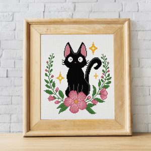 Black cat Jiji cross stitch pattern