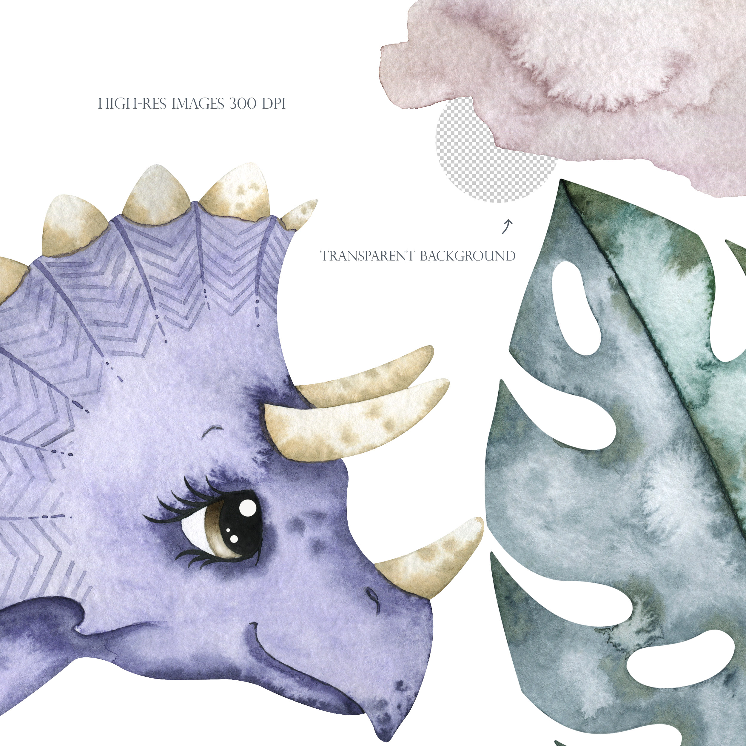 Watercolor dinosaur clipart. Cute digital dino, greenery 6 Watercolor dinosaur clipart. Cute digital dino, greenery - Image 6