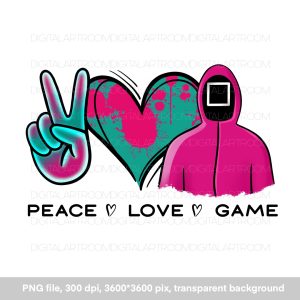 Peace / Love / Game, sublimation art print, illustration