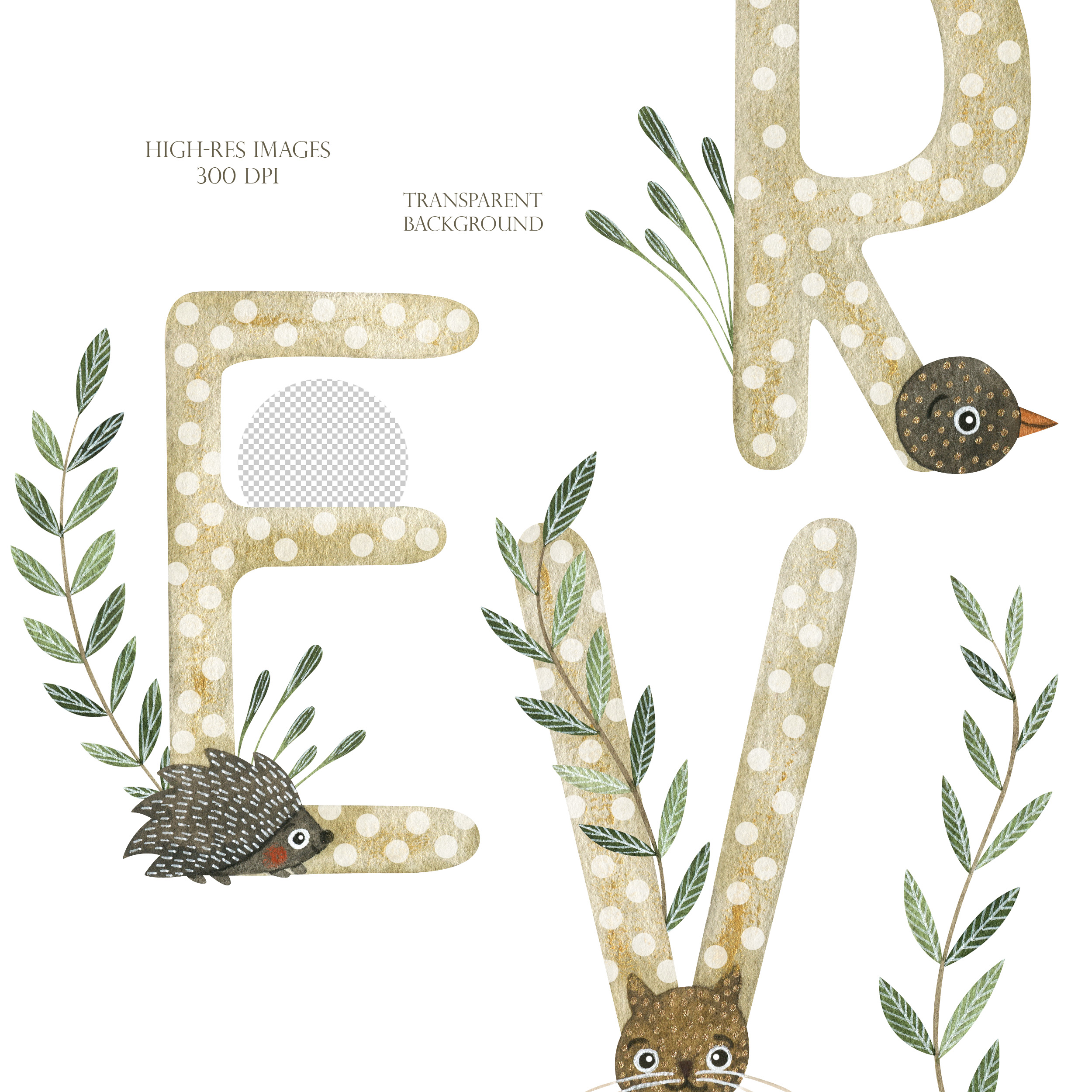 Watercolor alphabet clipart. Cute letters, numbers, greenery 7 Watercolor alphabet clipart. Cute letters, numbers, greenery - Image 7