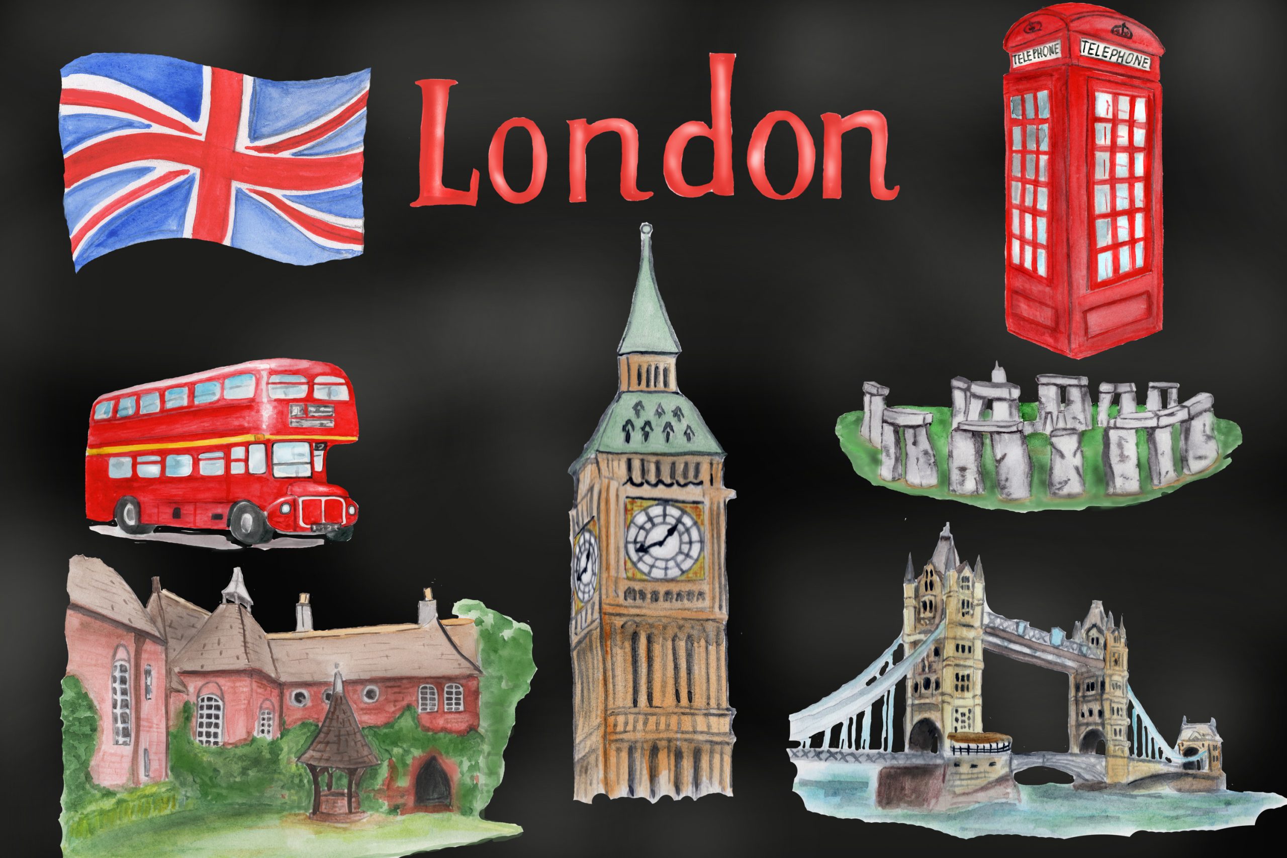 London clipart, London landmark clip art, watercolor clipart 3 London clipart