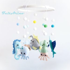 Seahorse baby mobile, Octopus baby mobile, Crib baby mobile