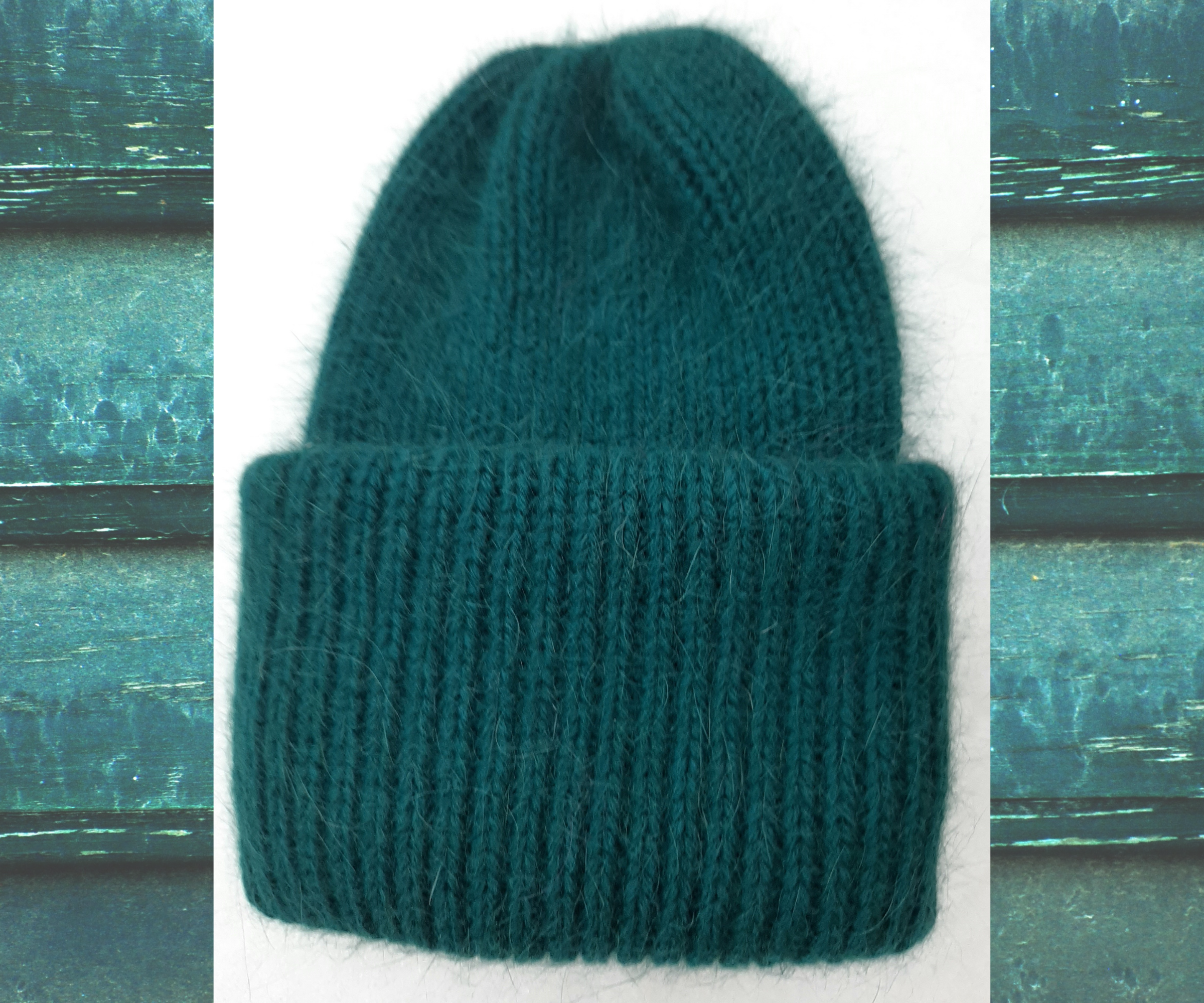 Angora hat of green color