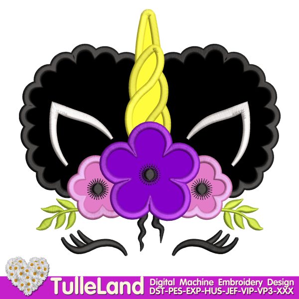 Birthday Afro Unicorn face Machine embroidery design