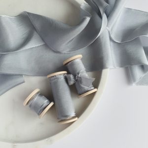 Dusty Blue Hand Dyed Silk Ribbon - KrasnovaSilk