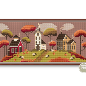 Cross Stitch Pattern Autumn Village Sampler Fall Pumpkins Sheep 185