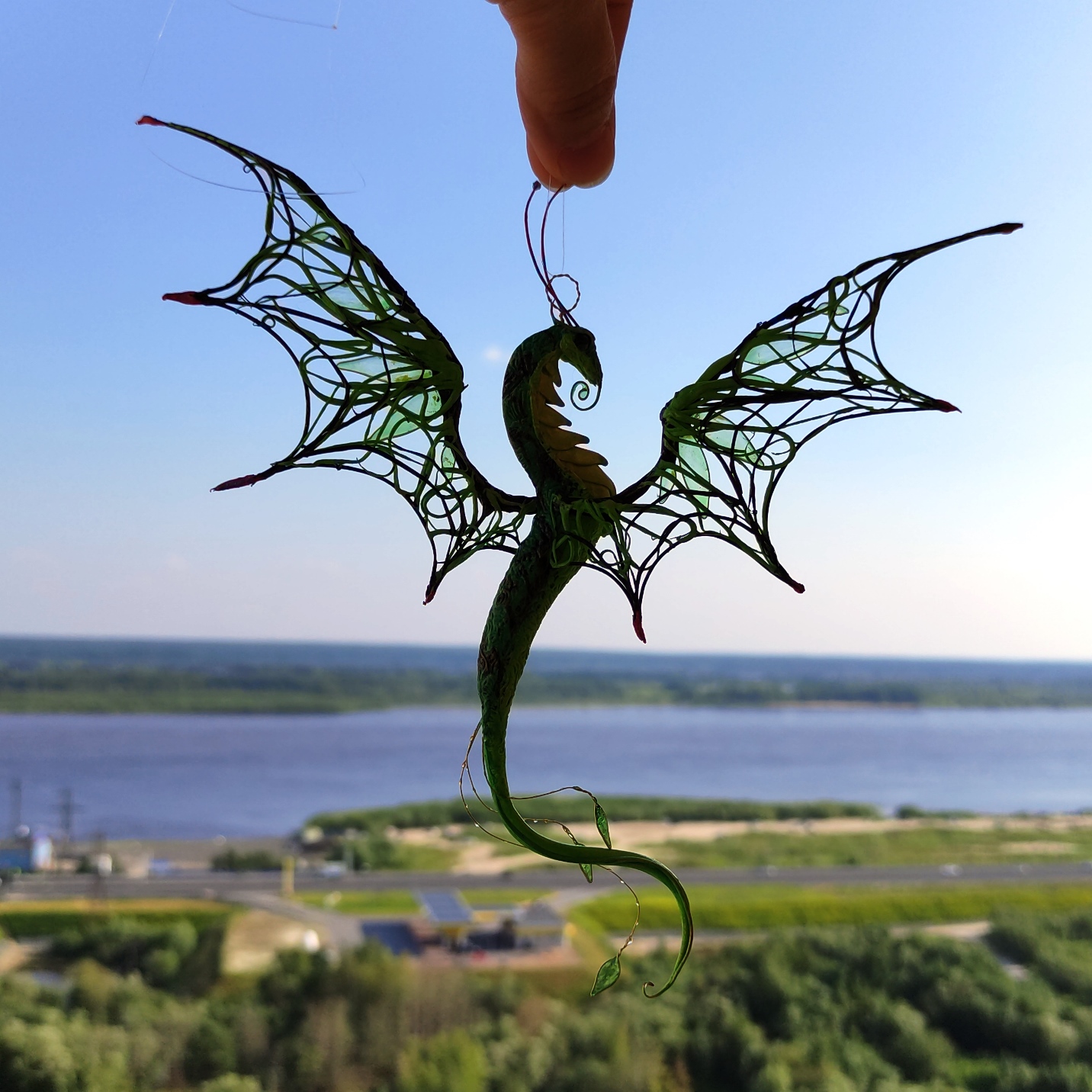 Wall decor. Graceful green dragon. 1 best fantasy suncatcher