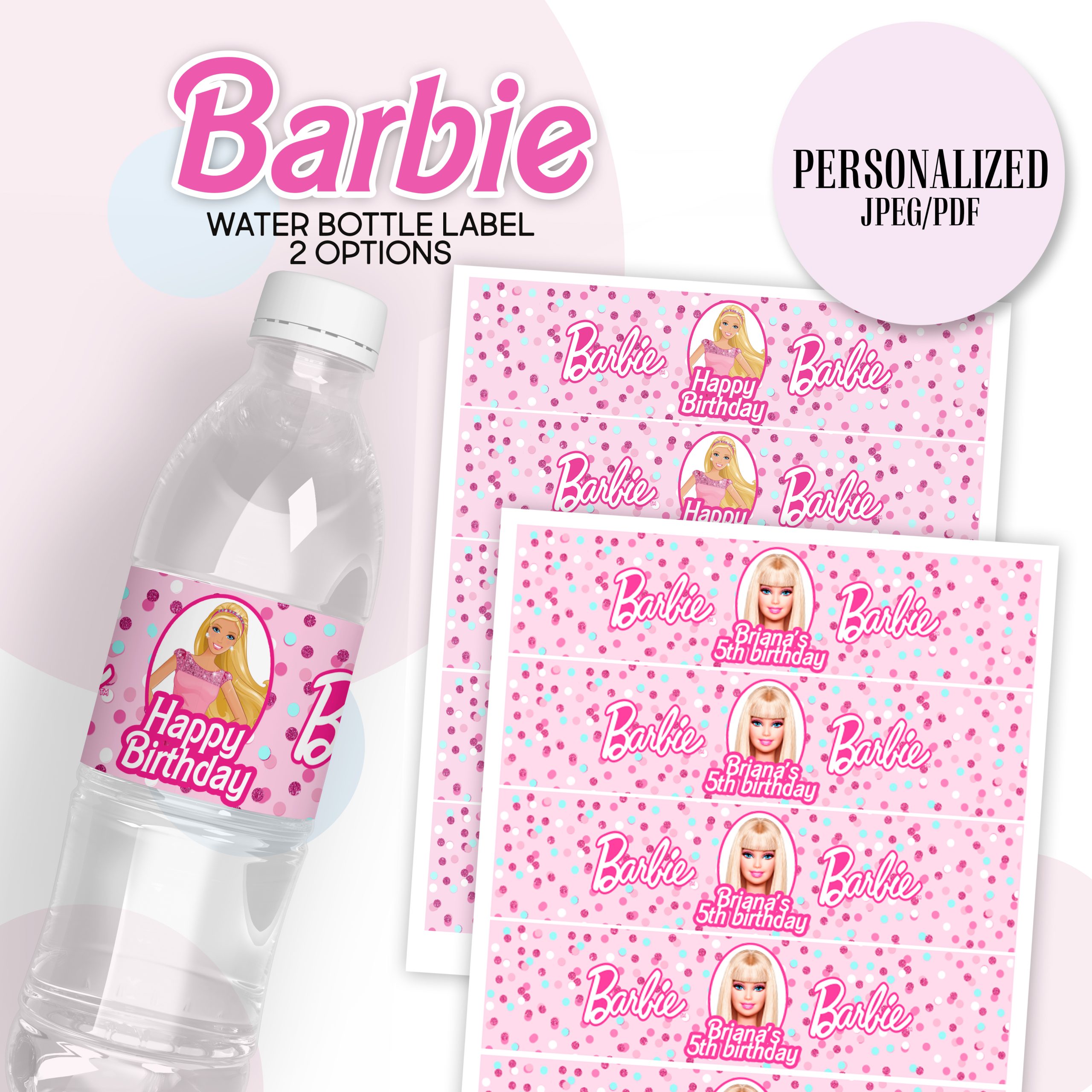 barbie water bottle labels