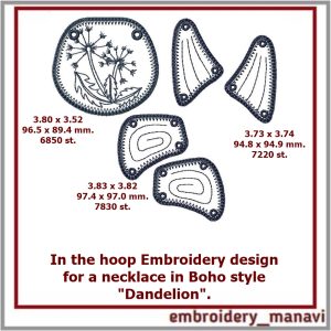 In the hoop Embroidery design Boho style necklace Dandelion.