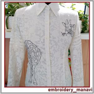 Muzzle of a giraffe with a branch. Machine embroidery design.