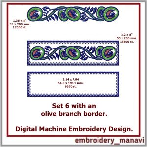 Bundles 6 an olive branch border. Machine Embroidery Design.