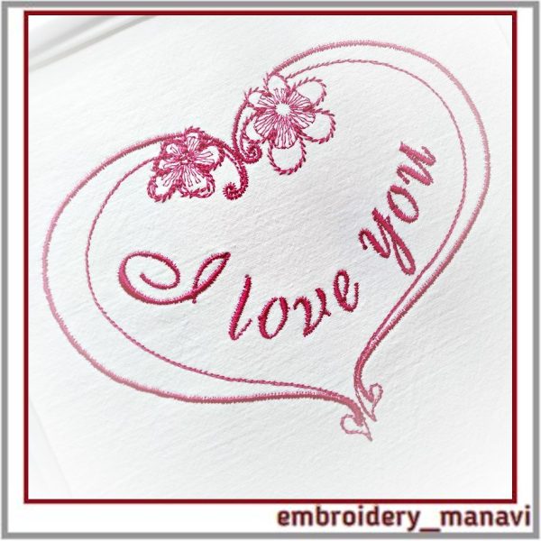 Machine embroidery design Heart with flowers I love you.