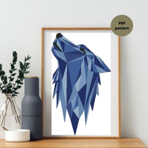 Geometric Wolf digital cross stitch pattern Hand embroidery design Digital PDF file