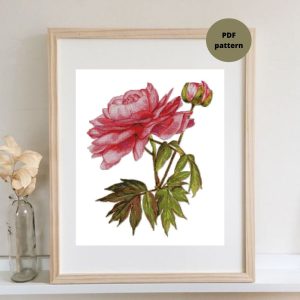Peony cross stitch pattern Flower cross stitch PDF Botanical embroidery Floral