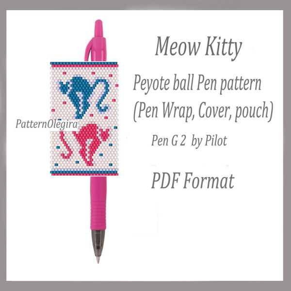 MEOW KITTY Bead pattern PDF file Bead cover pen Bead pen wraps Cats patterns Beading patterns Olegirabeadpatterns