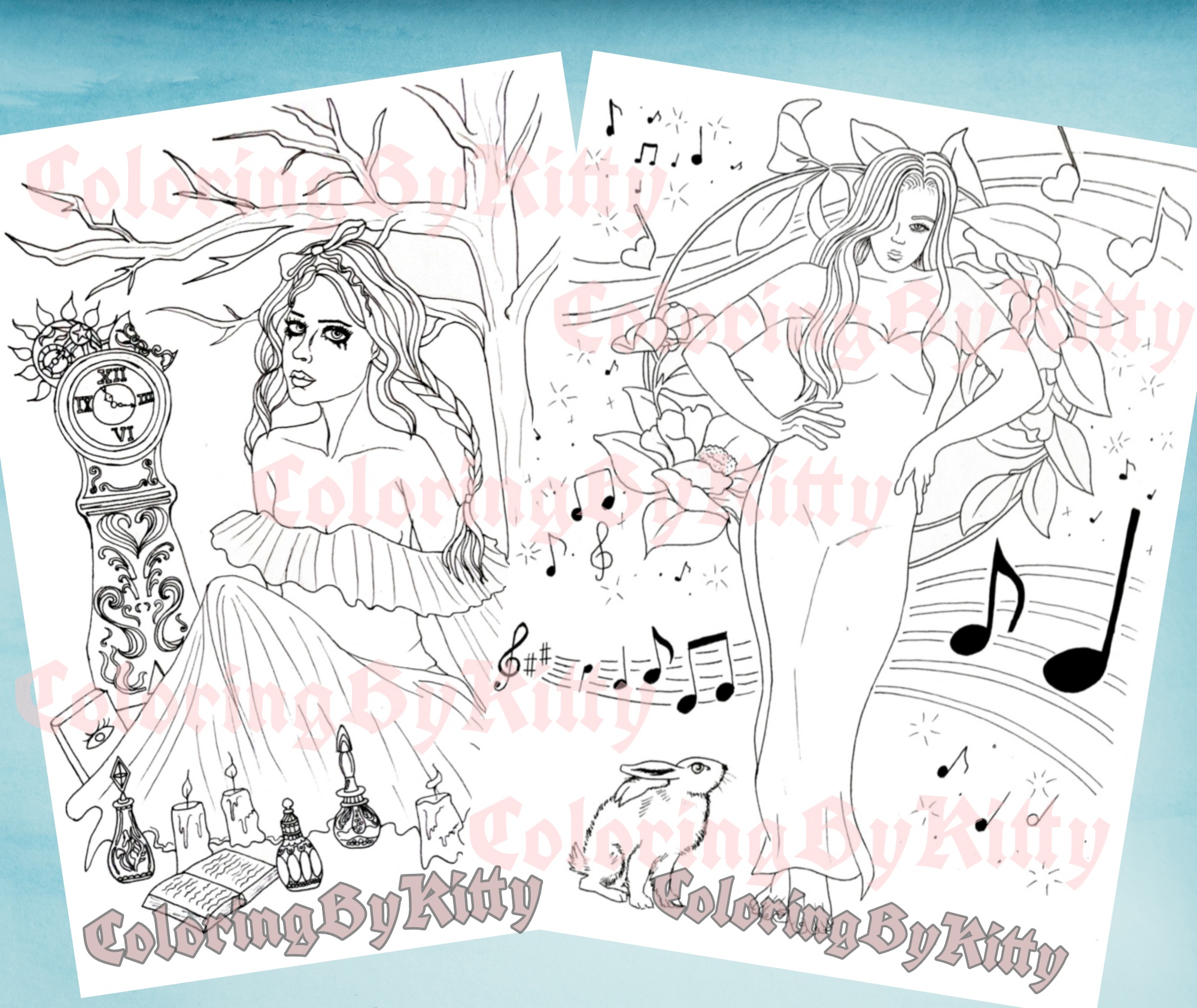 Coloring book spiral bound Steampunk and Gothic collection 20 coloring  pages A4 - Crealandia