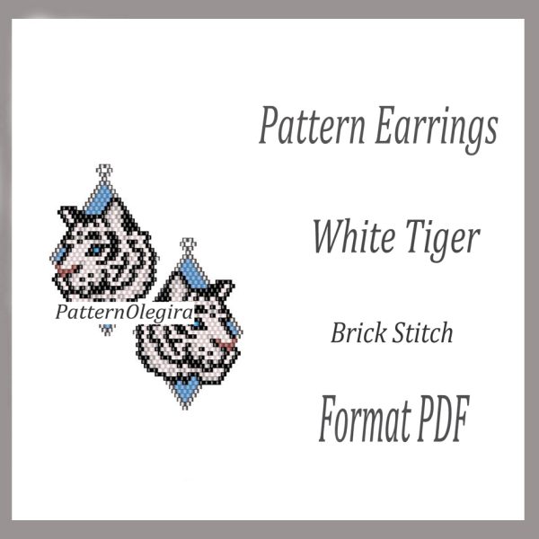 WHITE TIGER Earrings bead patterns PDF file Beading earrings Beading patterns Olegirabeadpatterns