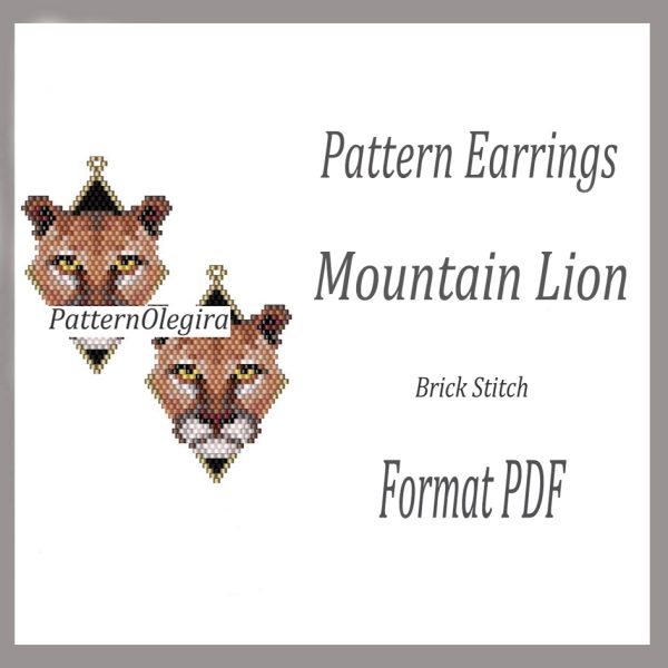 MOUNTAIN LION Earrings bead pattern PDF file Beading patterns Beading earrings Olegirabeadpatterns