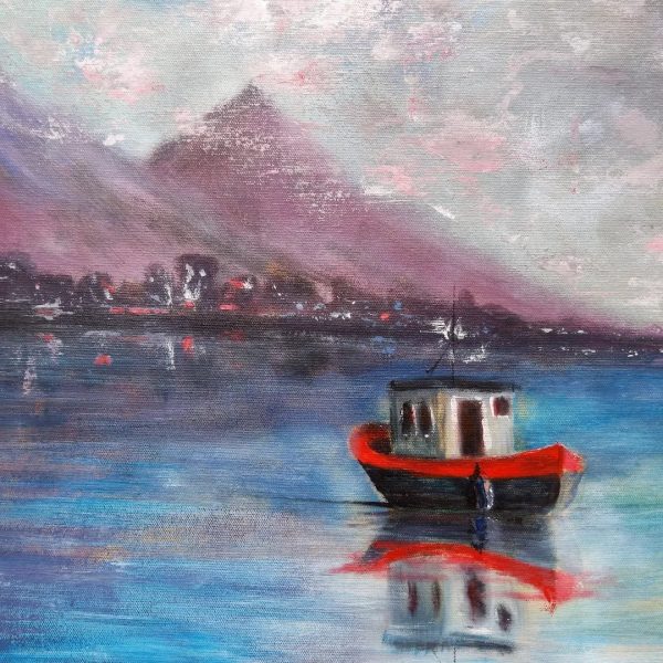 Boat painting on canvas 14*16 inch gift for man