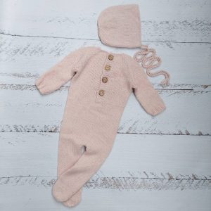 Pink Soft newborn romper and bonnet. Newborn photo props