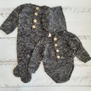 Black Soft newborn romper and bonnet. Newborn photo props