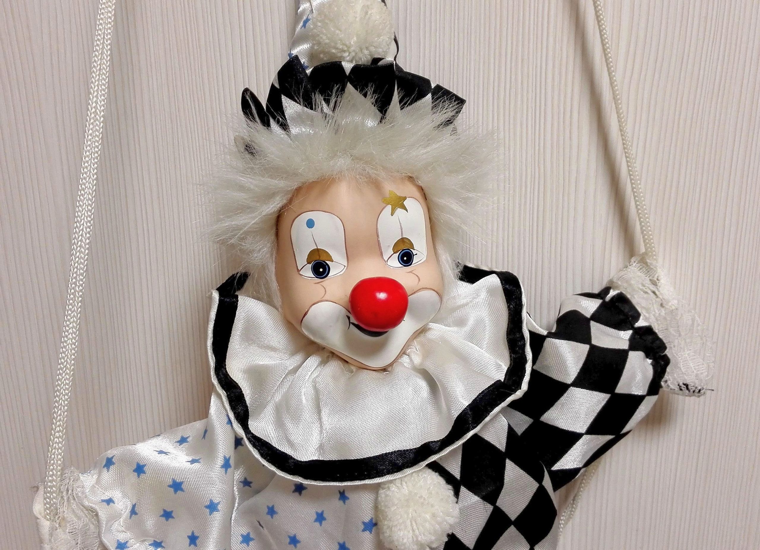 Vintage Large Marionette Clown Doll. Clown Suspended Puppet