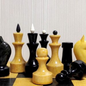 Soviet Antique Chess set with chessboard. Russian Vintage chess
