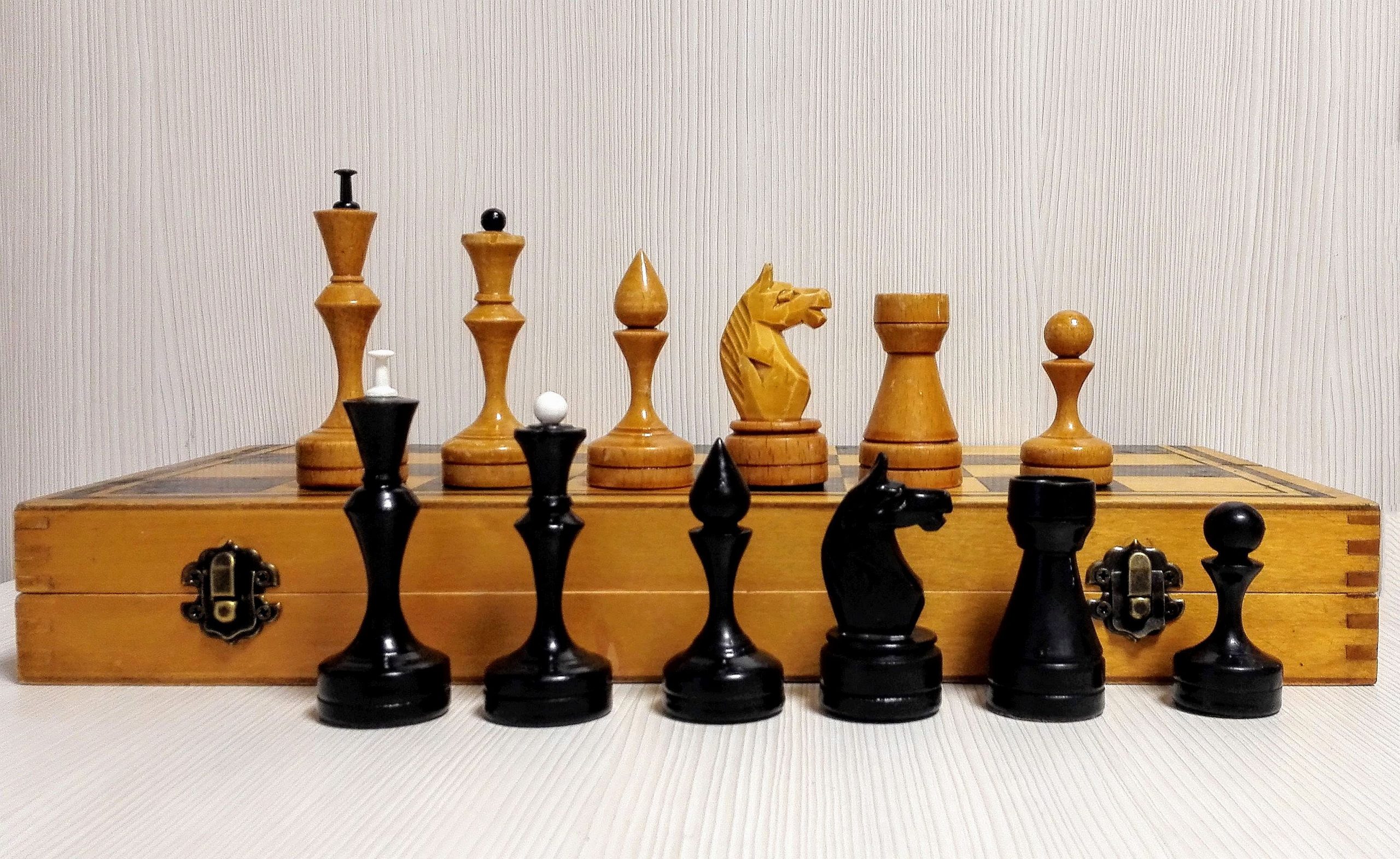 Large Vintage Soviet Wooden Chess. Vintage Russian chess