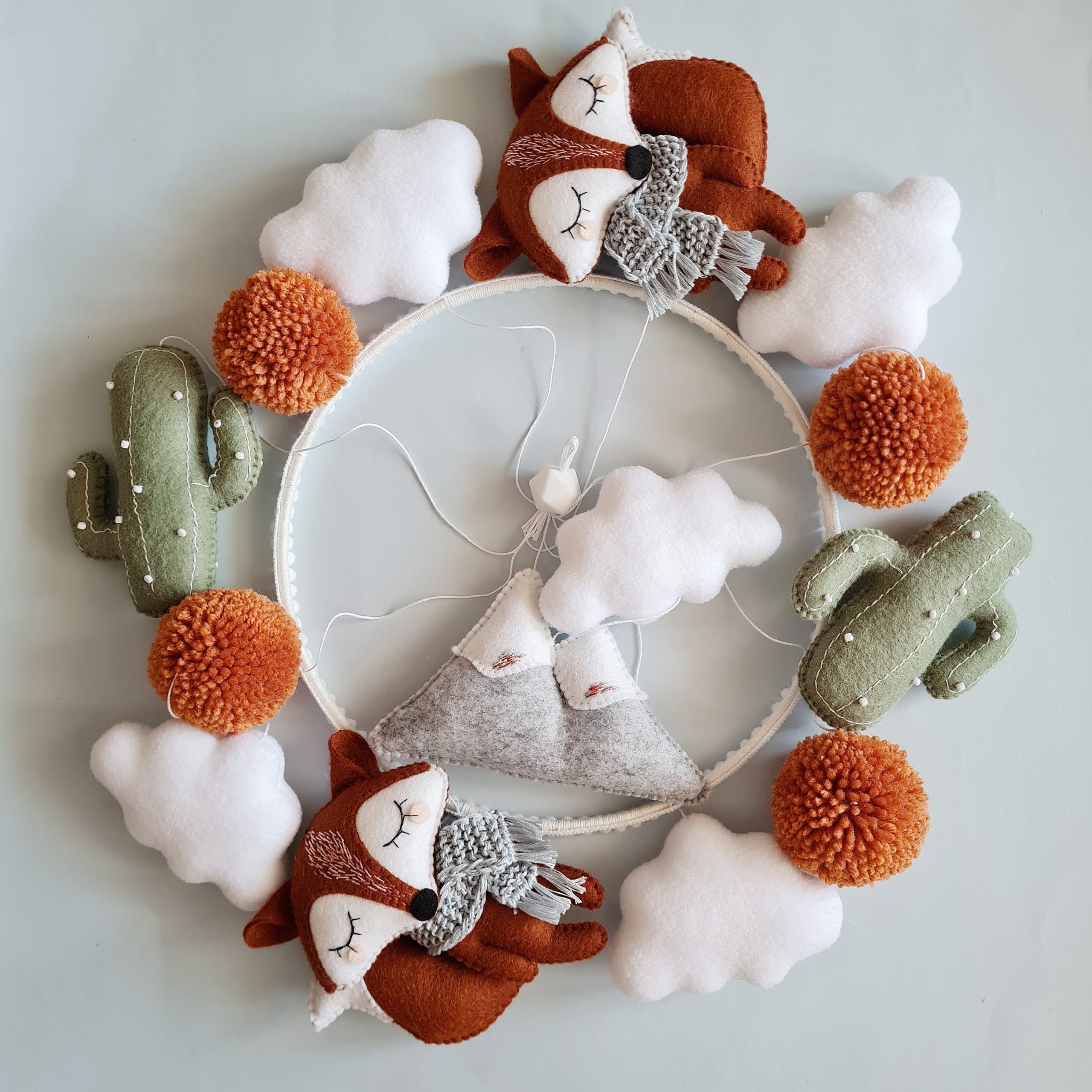 Fox, Cactus baby mobile, Baby shower, Olive boho nursery, Pom-pom 2 ginger fox mobile, cactus mobile,