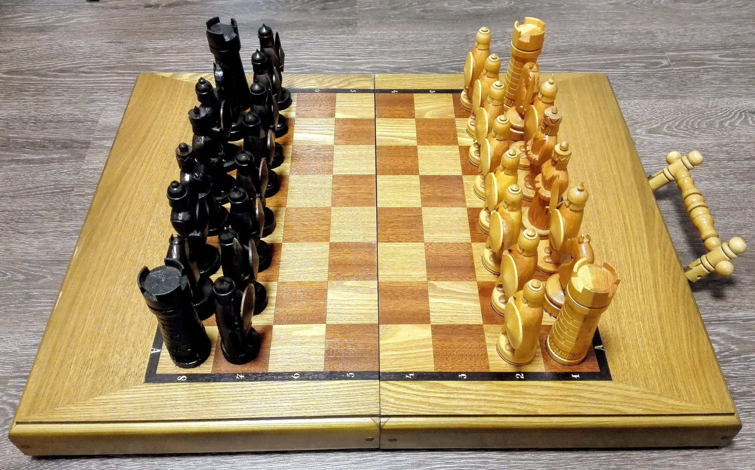 Antique Soviet Chess Handmade. Big Russian Wooden Chess