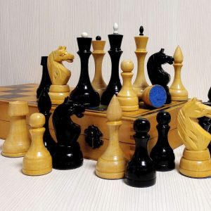 Large Antique Soviet Wooden Chess. Vintage Russian chess USSR