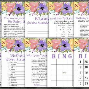 Watercolor flowers Birthday Games package,INSTANT DOWNLOAD