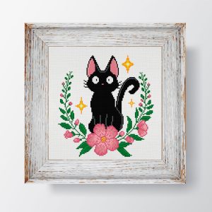 Funny Black cat Jiji cross stitch pattern PDF. Anime cross stitch