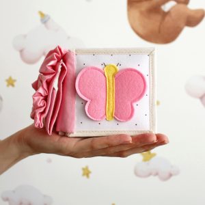 Pink felt baby activity book with butterfly, Toddler quiet book