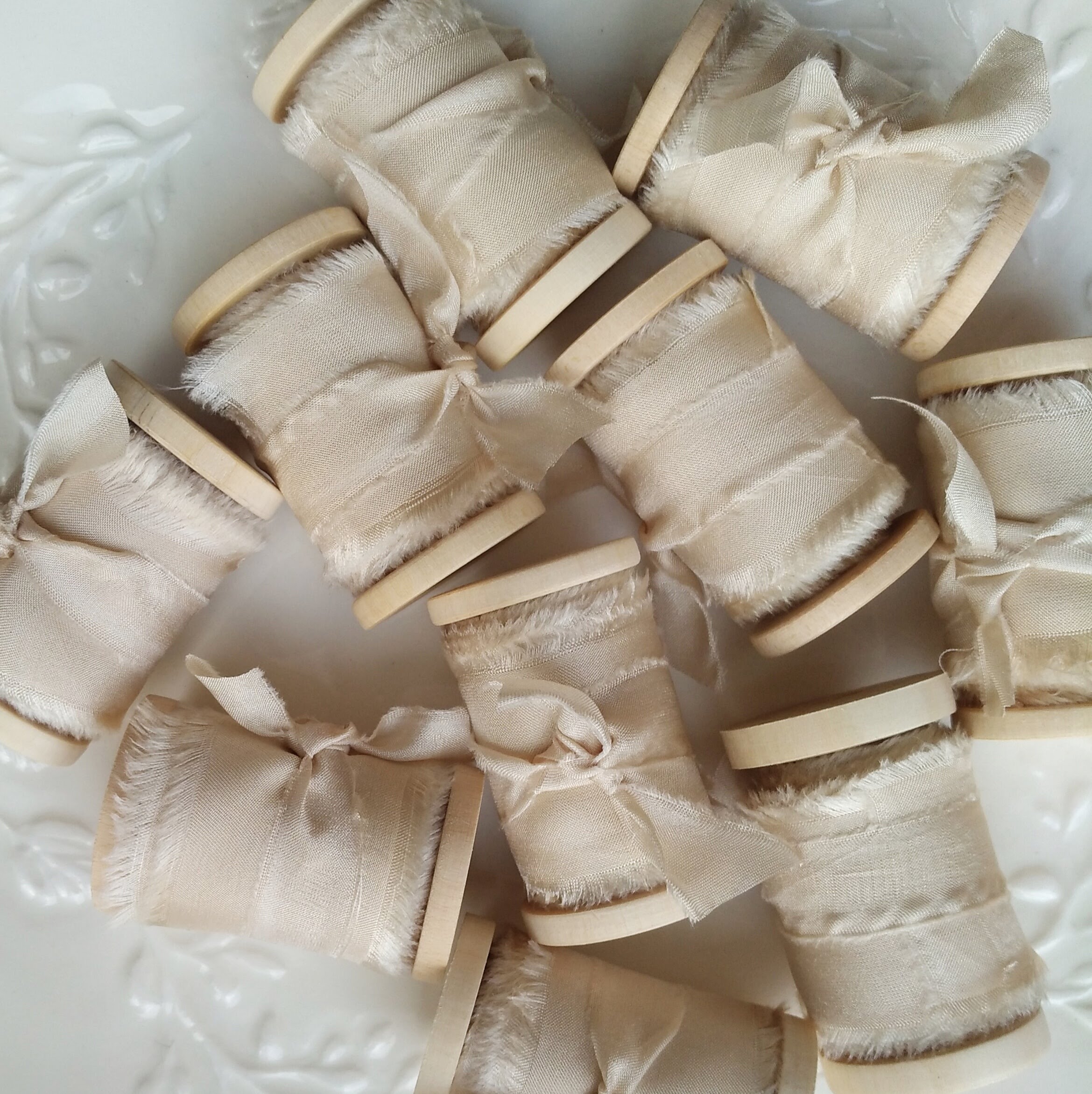 Antique White Hand Dyed Silk Ribbon - KrasnovaSilk